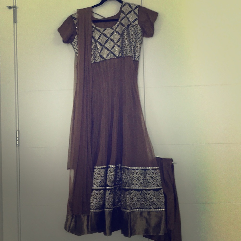 Mocha brown pretty Indian net dress set 3pc size L